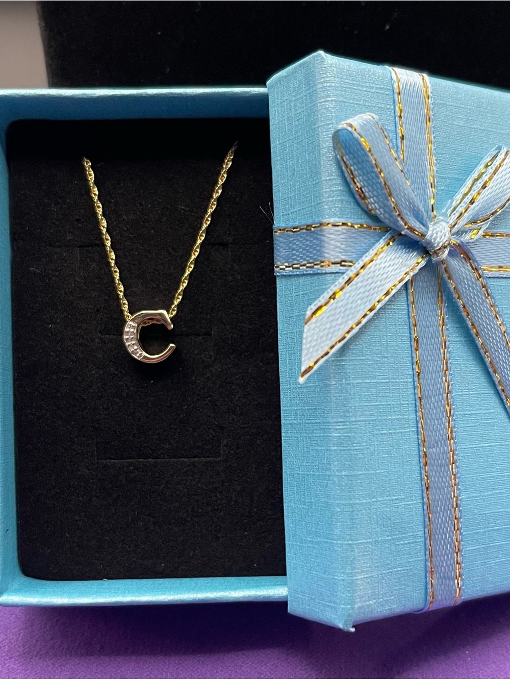 NIB Dainty .925 SS with 14K gold overlay Initial C Diamond-cut 18” .925 chain